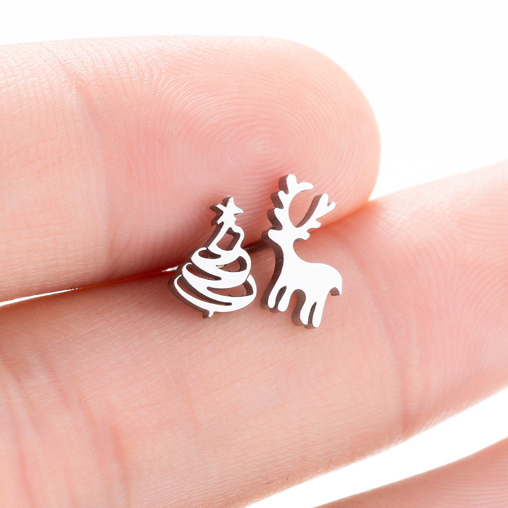 Wholesale Christmas Tree Snowflake Elk Earrings Set  Titanium Steel Earrings